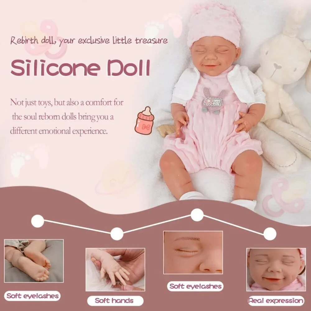 🆕18 Inch Realistic Full Body Silicone Reborn wheaten Baby Girl Sleeping Dolls